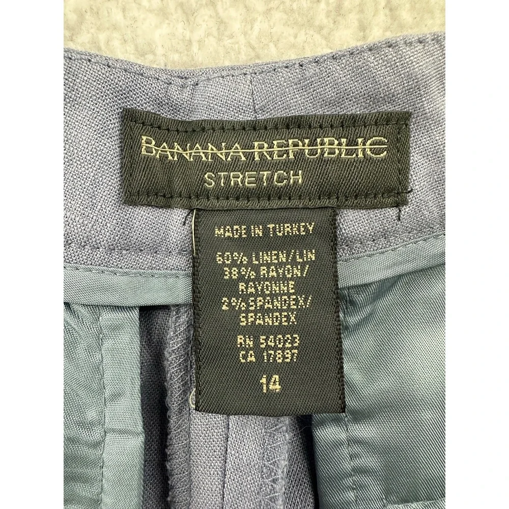 Banana Republic Wide Leg Pants Womens 14 Blue Excellent Linen Blend Stretch